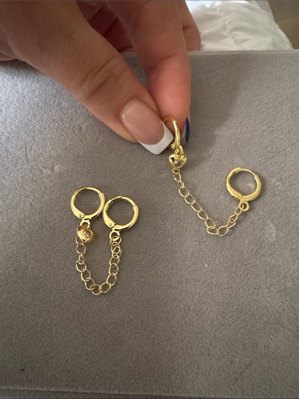 Gold Double Hoop Chain Earrings - Linked Dangle Design